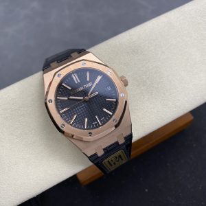Audemars Piguet Royal Oak 15500OR Rose Gold Black Dial Leather Strap Super Clone Gained Weight 168g PPM 41mm