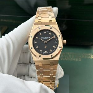 Đồng Hồ Audemars Piguet Royal Oak Jumbo 15207OR Vàng Hồng Mặt Đen Cọc Số Đính Đá Replica IPF 39mm