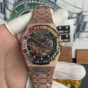 Audemars Piguet Royal Oak Openworked Rainbow 15412OR Frosted Rose Gold Best Replica OCTA 41mm (Free Sprung)