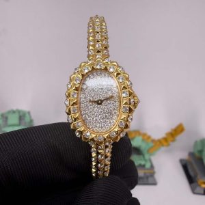 Cartier Baignoire Clou De Paris Motif Diamonds Medium Model 18K Gold Plating Custom Moissanite Best Replica (Wrist Size 15, 16, 17cm)
