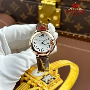 Cartier Ballon Bleu W6900256 Silver Dial Rose Gold Brown Leather Strap Best Replica AF 28mm