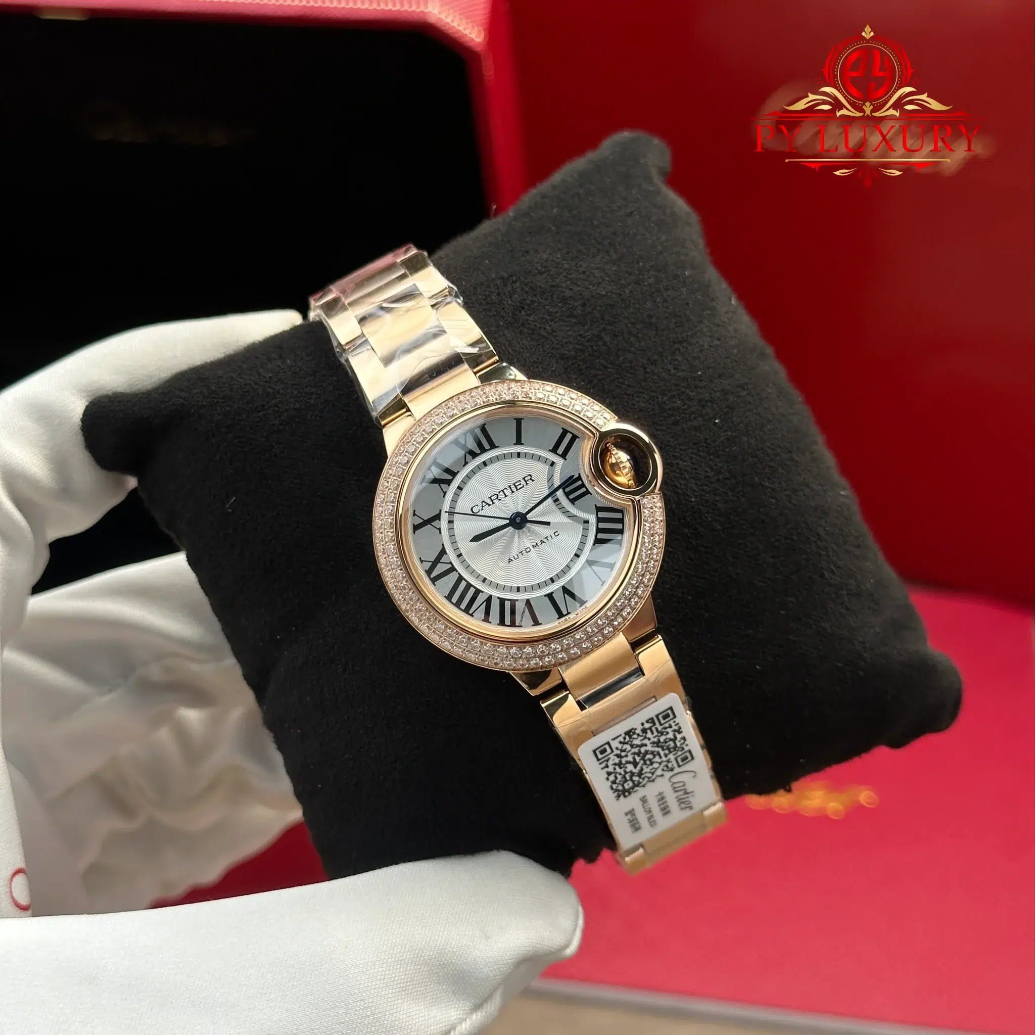 Cartier Ballon Bleu WE902034 Automatic Rose Gold Silver Dial Diamond Bezel Best Replica AF 33mm - Image 2