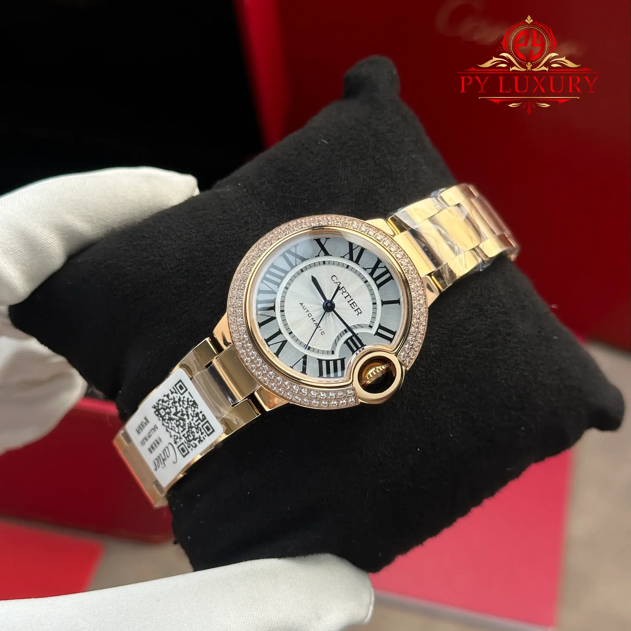 Cartier Ballon Bleu WE902034 Automatic Rose Gold Silver Dial Diamond Bezel Best Replica AF 33mm - Image 3