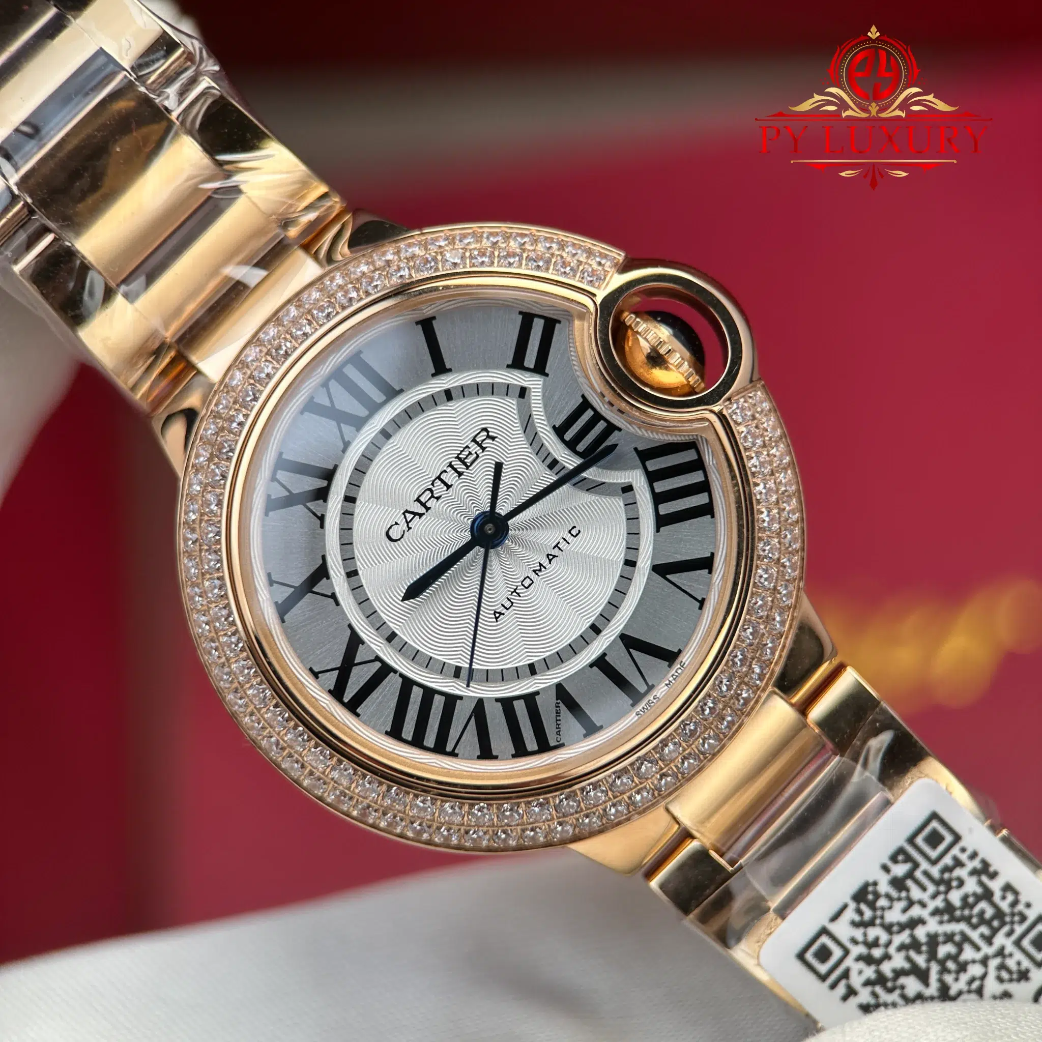 Cartier Ballon Bleu WE902034 Automatic Rose Gold Silver Dial Diamond Bezel Best Replica AF 33mm - Image 4