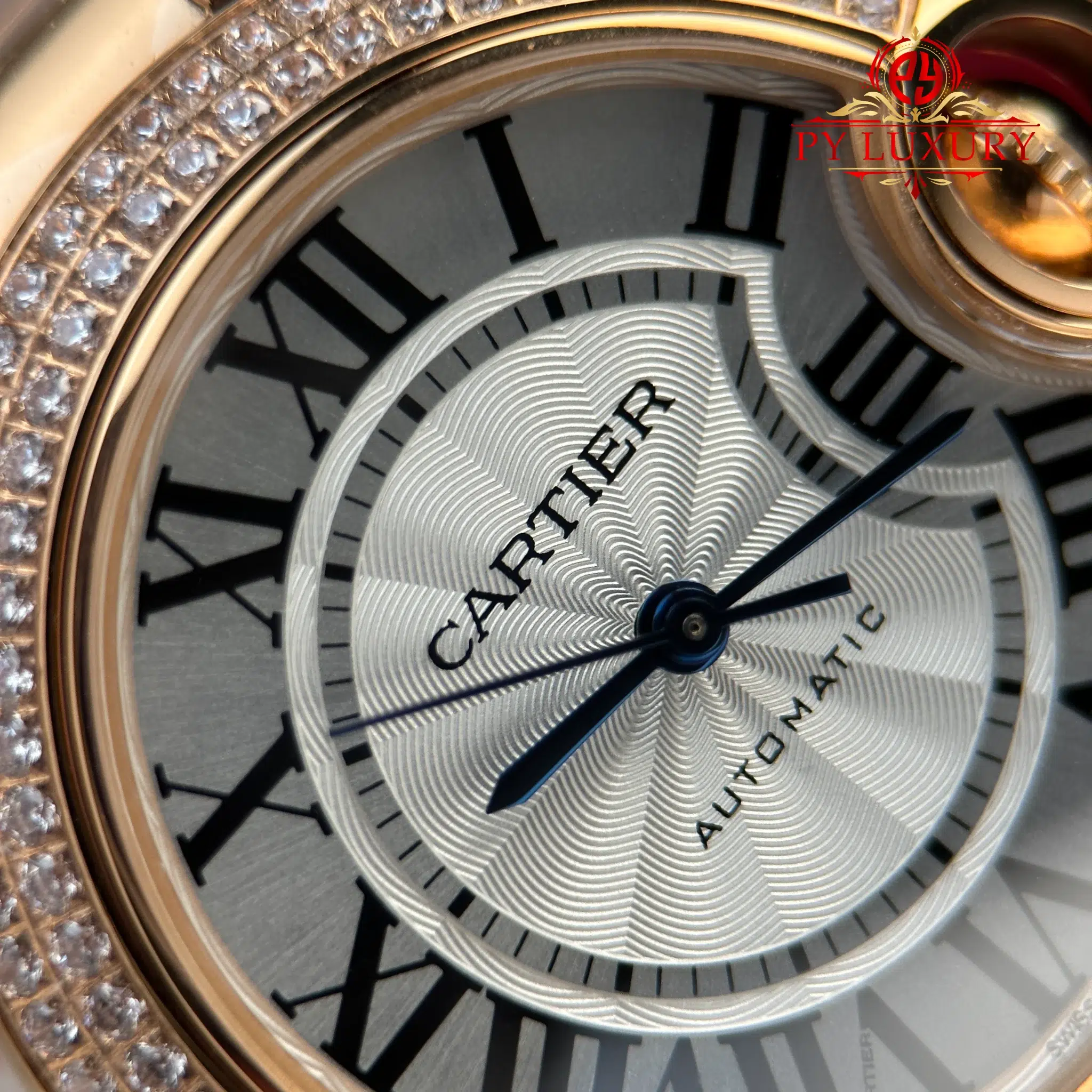 Cartier Ballon Bleu WE902034 Automatic Rose Gold Silver Dial Diamond Bezel Best Replica AF 33mm - Image 6