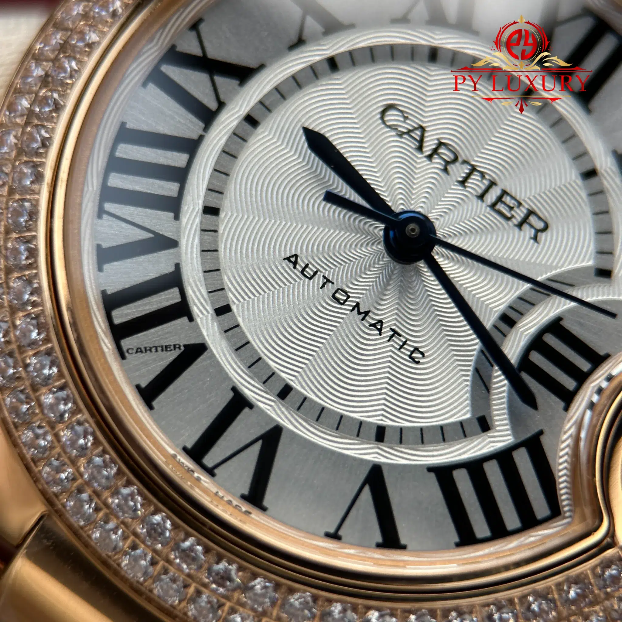 Cartier Ballon Bleu WE902034 Automatic Rose Gold Silver Dial Diamond Bezel Best Replica AF 33mm - Image 7