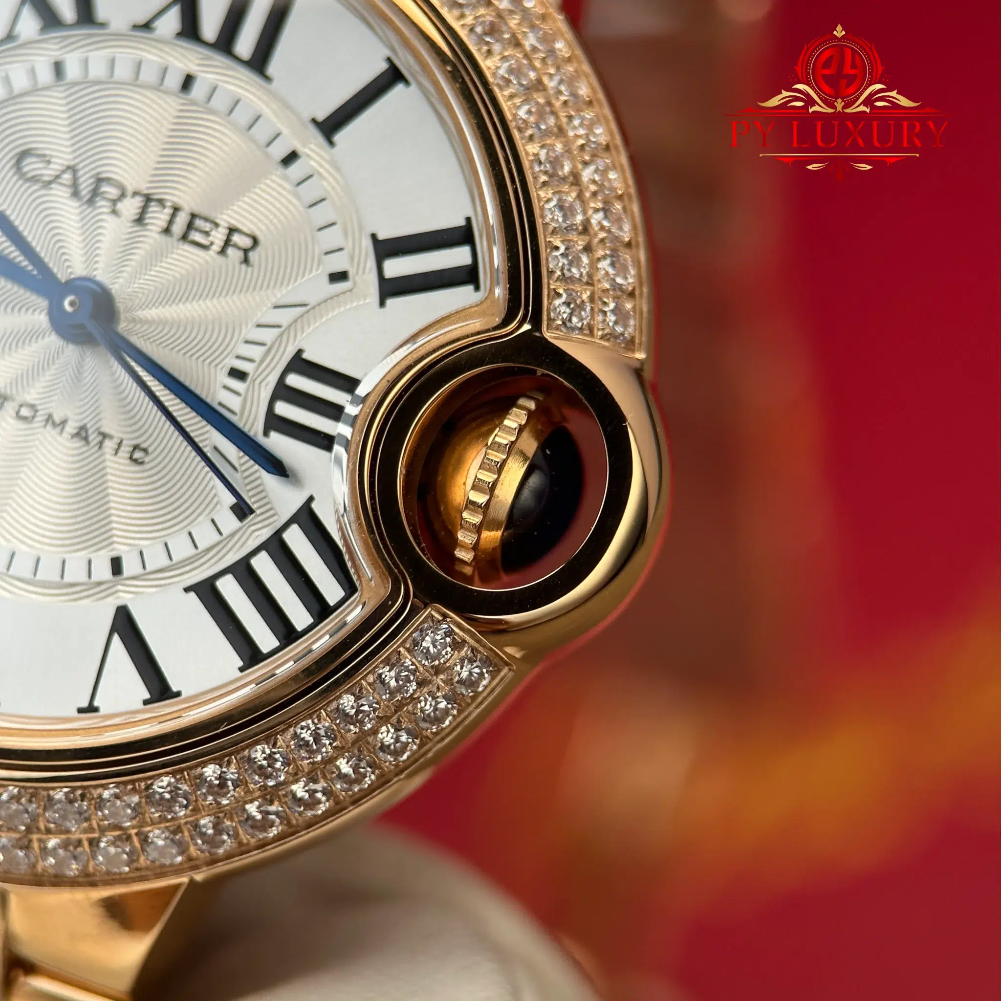 Cartier Ballon Bleu WE902034 Automatic Rose Gold Silver Dial Diamond Bezel Best Replica AF 33mm - Image 8