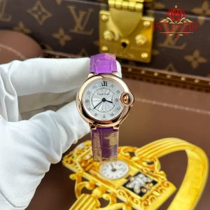 Cartier Ballon Bleu WE902050 Rose Gold Silver Diamond Dial Purple Leather Strap Best Replica AF 28mm