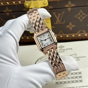 Đồng Hồ Nữ Cartier Panthère Medium Model Vàng Hồng Mặt Trắng Replica 27mm x 36mm