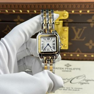 Đồng Hồ Nữ Cartier Panthère Medium Model Demi Vàng Mặt Trắng Replica 27mm x 36mm