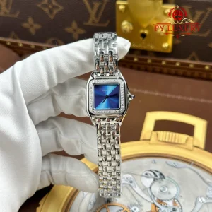 Đồng Hồ Nữ Cartier Panthère W4PN001 Mặt Xanh Dương Viền Đá CZ Replica 22mm x 30mm