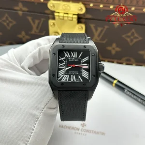 Cartier Santos 100 XL Black ADLC Black Dial Leather Strap Best Replica 43 x 51mm