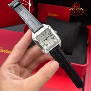 Cartier Santos Dumont Steel Extra Large Model Silver Dial Leather Strap Replica 46.6 mm x 33.9 mm