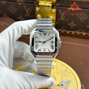 Đồng Hồ Nam Cartier Santos Mặt Số Trắng Rep 11 Cao Nhất 39.8mm