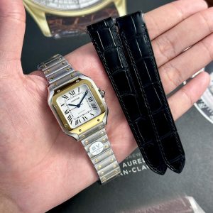Đồng Hồ Nữ Cartier Santos Demi Vàng Mặt Trắng Rep 1:1 Cao Nhất 35.1mm