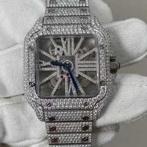Cartier Santos Skeleton Bust Down Moissanite Super Clone MLF 39.8mm