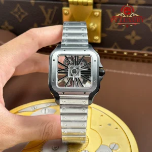 Cartier Santos Skeleton Steel & Black ADLC Watch WHSA0027 1:1 Super Clone MLF 39.8mm