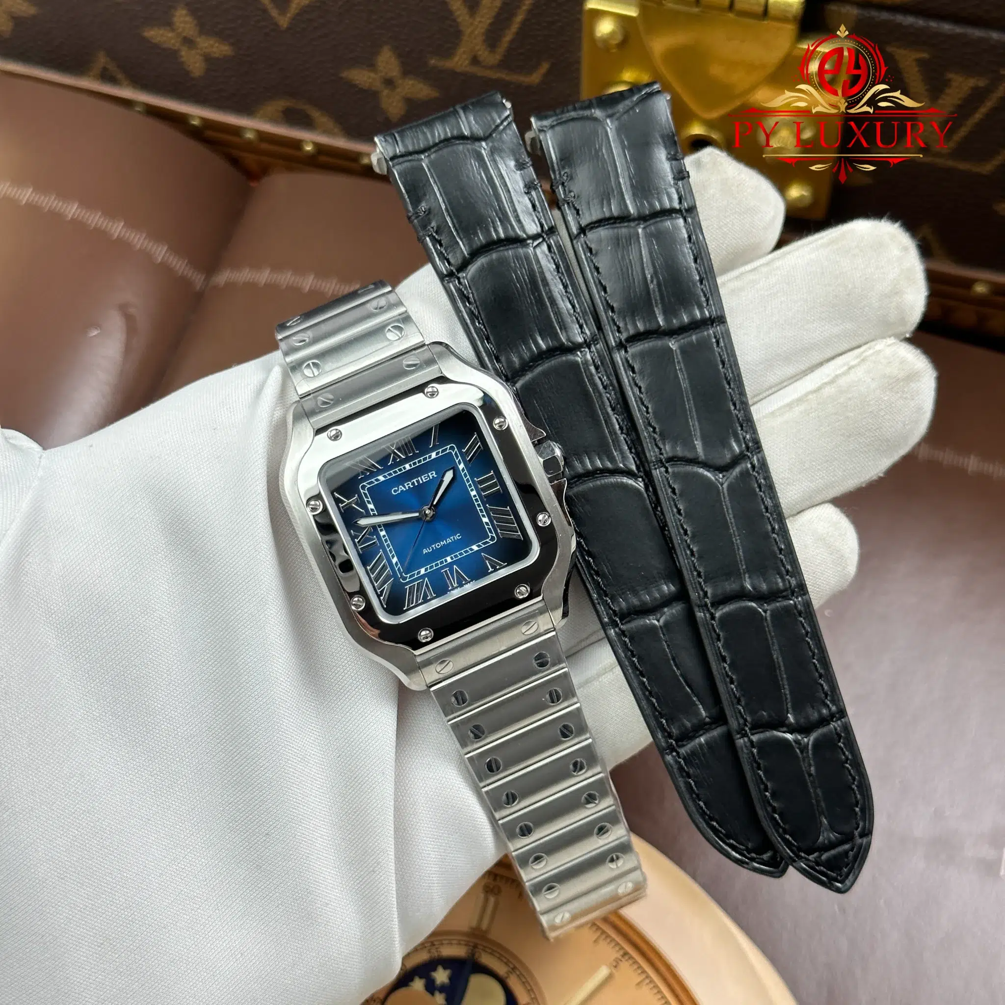 Cartier Santos WSSA0063 Blue Dial Medium Model Best Quality Replica BVF 35.1mm