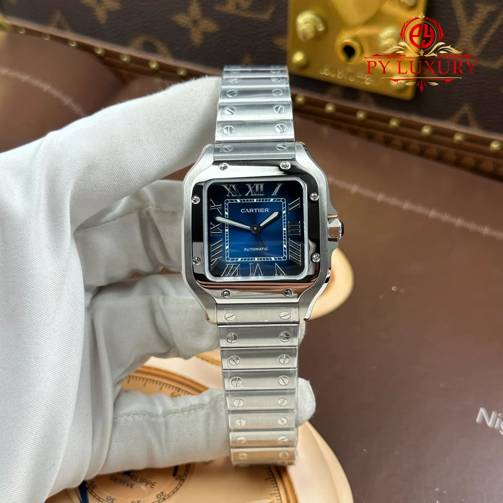 Cartier Santos WSSA0063 Blue Dial Medium Model Best Quality Replica BVF 35.1mm - Image 2