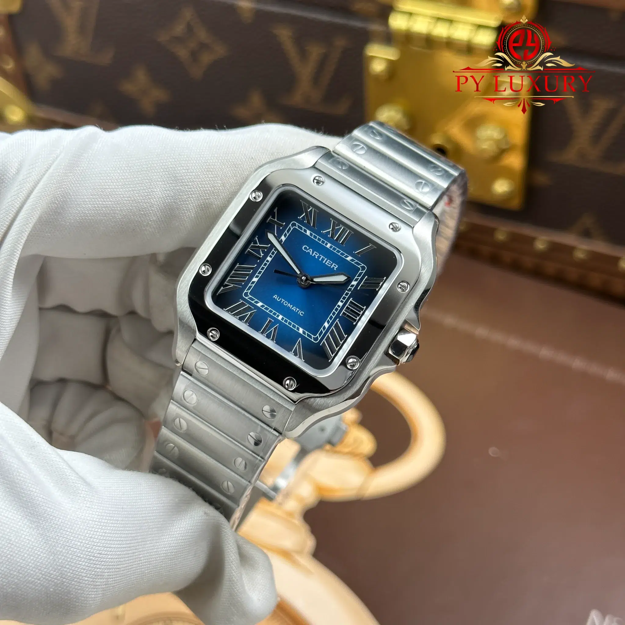 Cartier Santos WSSA0063 Blue Dial Medium Model Best Quality Replica BVF 35.1mm - Image 4
