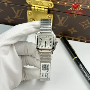 Cartier Santos WSSA0082 Silver Dial Steel Bracelet Quartz Best Replica 27mm