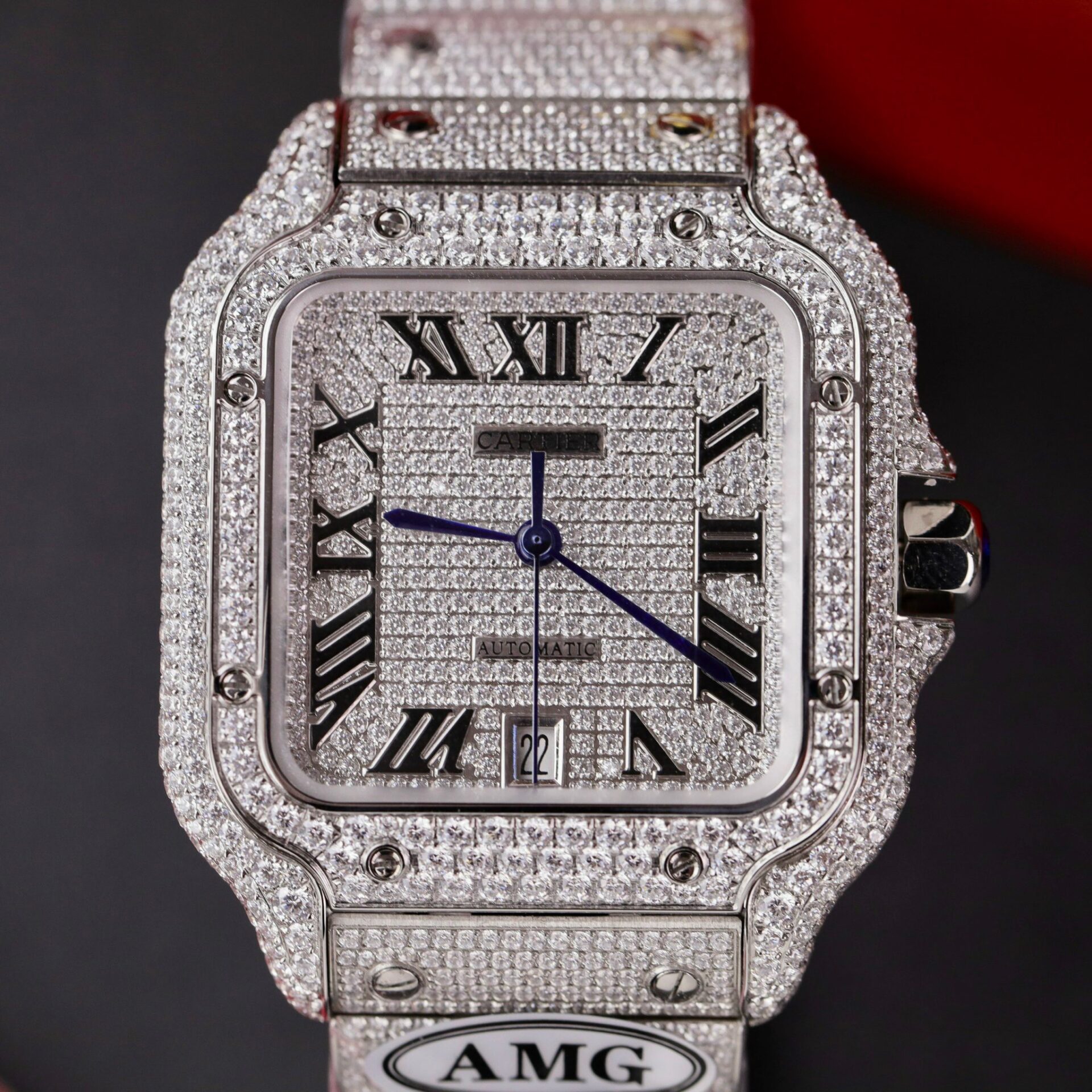 Cartier Santos Steel Large Model Iced Out Swarovski Stones Best Replica 39.8mm - Image 5