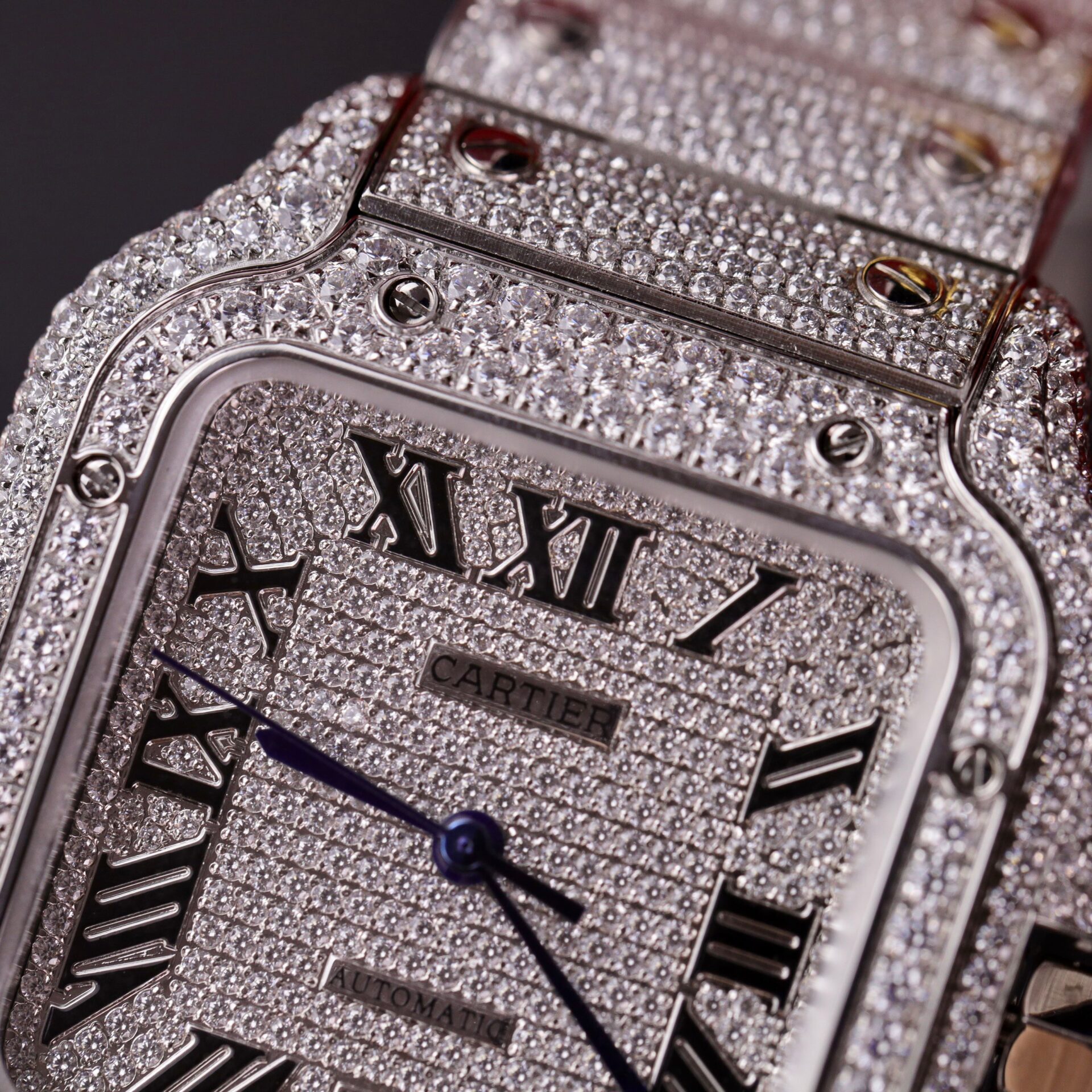 Cartier Santos Steel Large Model Iced Out Swarovski Stones Best Replica 39.8mm - Image 6