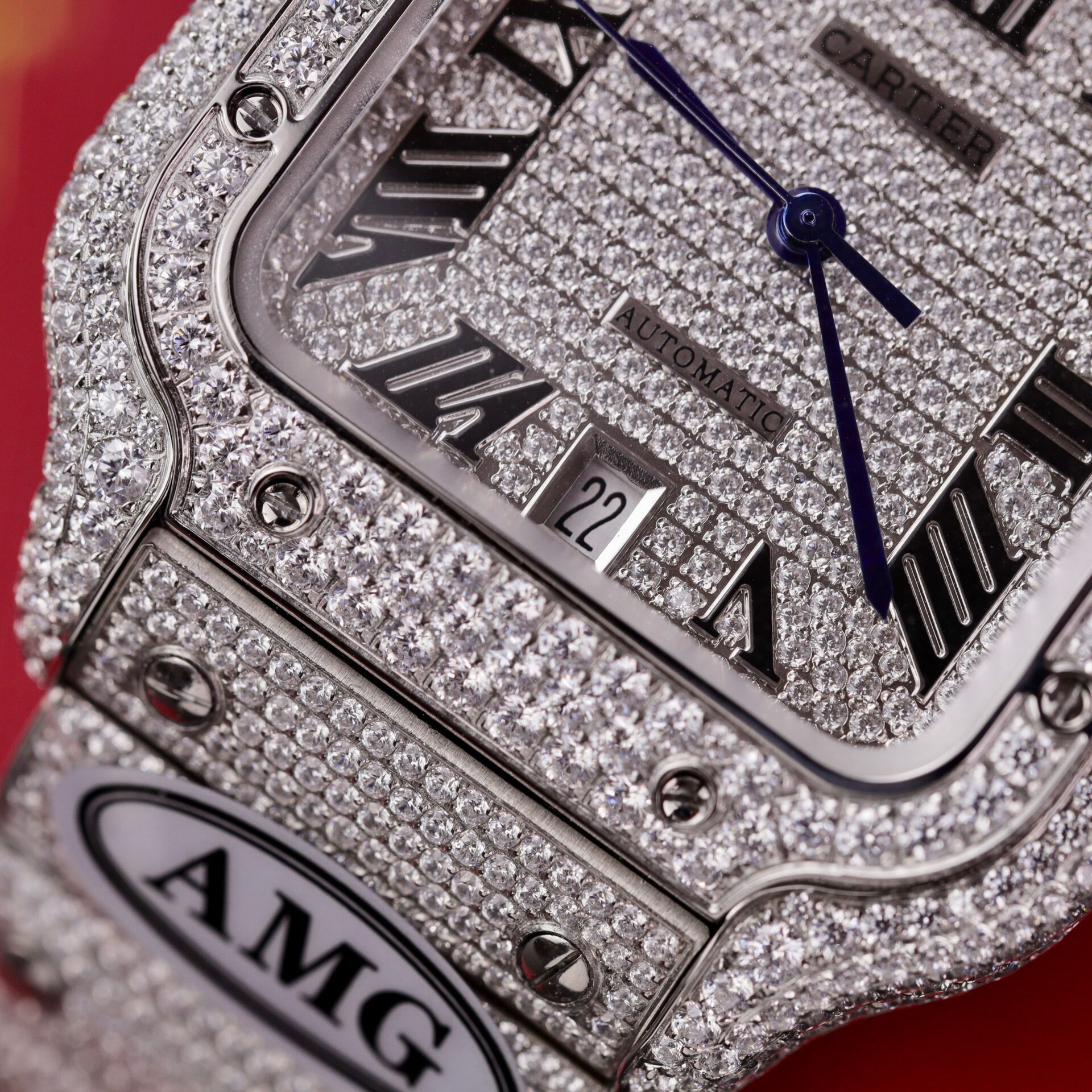 Cartier Santos Steel Large Model Iced Out Swarovski Stones Best Replica 39.8mm - Image 7