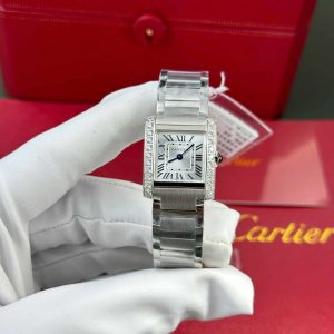 Đồng Hồ Nữ Cartier Tank Francaise W4TA0020 Mặt Số Bạc Viền Đá CZ Replica 25.7 x 21.2mm