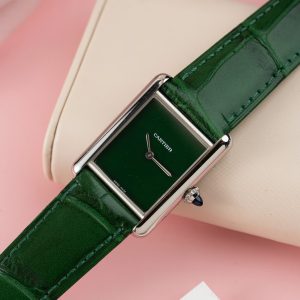 Đồng Hồ Nữ Cartier Tank Must Large WSTA0056 Màu Xanh Lá Dây Da Replica 1:1 33.7mm x 25.5mm