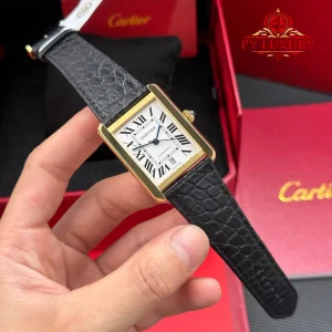 Cartier Tank Solo XL Automatic Yellow Gold Black Leather Strap Best Replica AF 31 x 41mm