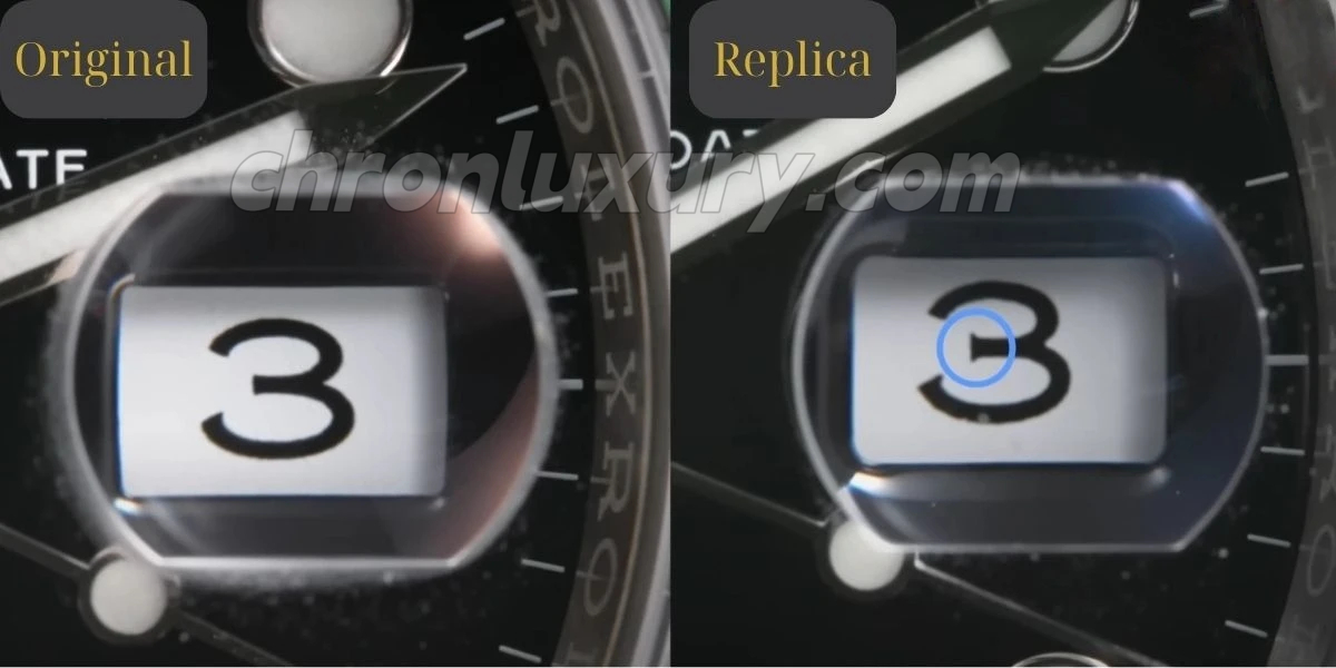 Date Font Comparison between original vs Fake Rolex