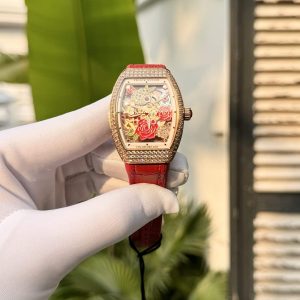 Đồng Hồ Franck Muller V32 Skeleton Hoa Hồng Replica ABF 36mm