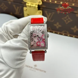 Franck Muller Long Island 952 QZ REL MOP RS D 1R PEONY Red Leather Strap Best Replica 26mm
