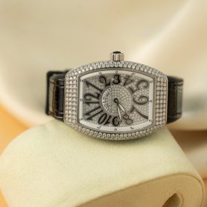 Đồng Hồ Nữ Franck Muller Vanguard V32 Màu Đen Đính Full Đá Moissanite Rep 1:1 ABF 32mm