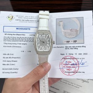 Đồng Hồ Franck Muller Vanguard V32 Màu Trắng Đính Full Moissanite Replica ABF 32mm