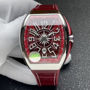 Đồng Hồ Franck Muller Vanguard V45 Yachting Màu Đỏ Tía Dây Da Replica 1:1 ABF 45mm