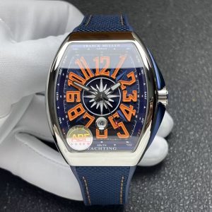 Franck Muller Vanguard Yachting V45 Blue Dial Orange Arabic Numerals Rubber Strap 1:1 Best Replica ABF 45mm
