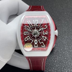 Franck Muller Vanguard V45 White Ceramic Burgundy Dial Leather Strap 1:1 Best Replica ABF 45mm