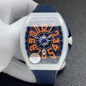 Franck Muller Vanguard V45 White Ceramic Blue Dial Orange Arabic Numerals 1:1 Best Replica ABF 45mm