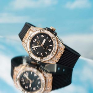Đồng Hồ Hublot Big Bang One Click King Gold Pavé Màu Đen Viền Đá Ống CZ Replica 39mm
