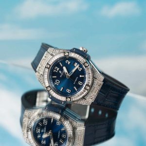 Đồng Hồ Hublot Big Bang One Click Steel Pavé Màu Xanh Dương Đính Đá CZ Replica 39mm