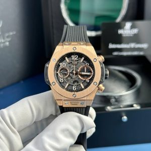 Đồng Hồ Hublot Big Bang Unico King Gold Màu Đen Dây Cao Su Replica BBF 42mm