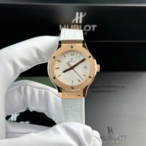 Đồng Hồ Nữ Hublot Classic Fusion King Gold Màu Trắng Dây Da Máy Pin Replica 33mm