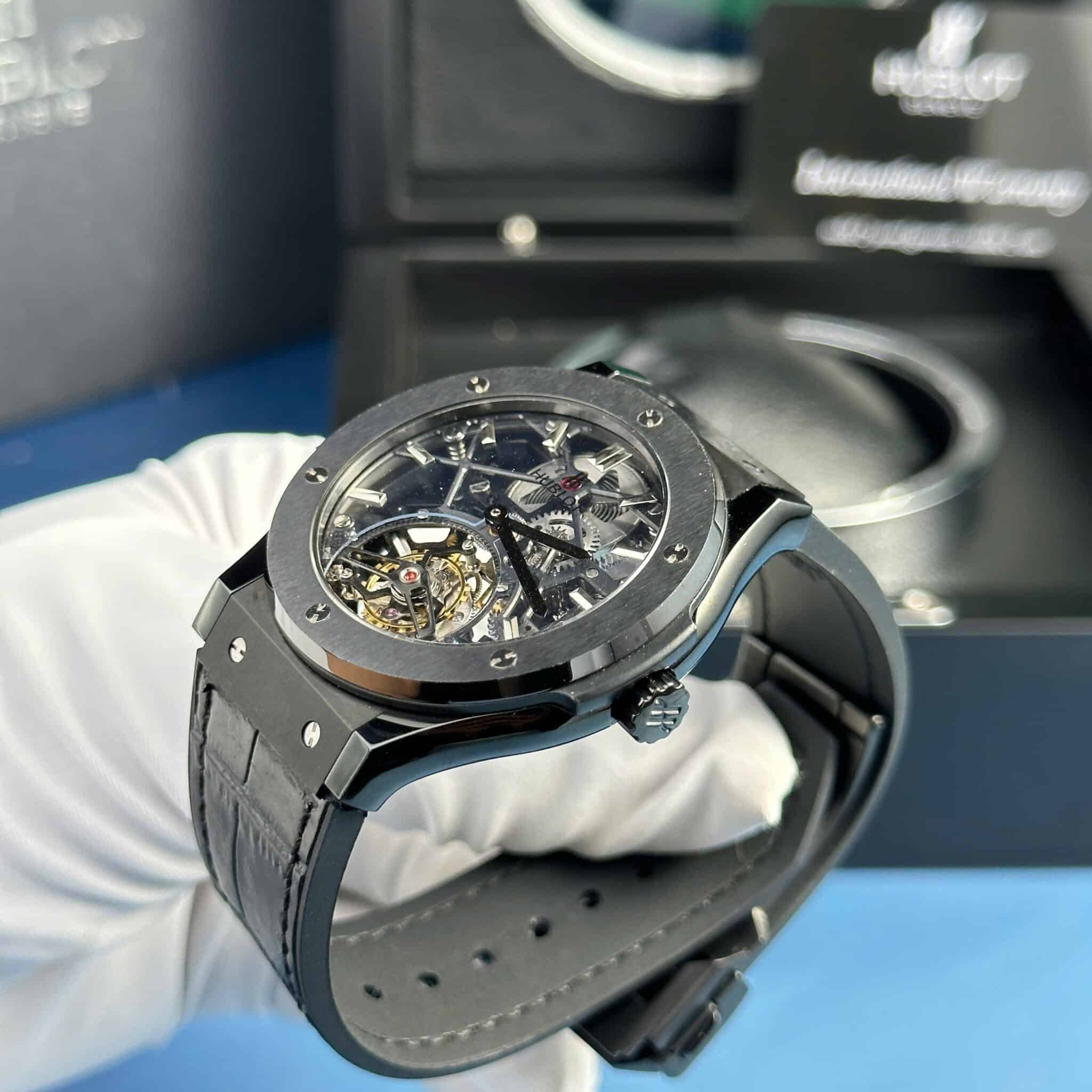 Đồng Hồ Hublot Big Bang Skeleton Tourbillon Vỏ Gốm Đen 1:1 Replica 45mm - Image 3