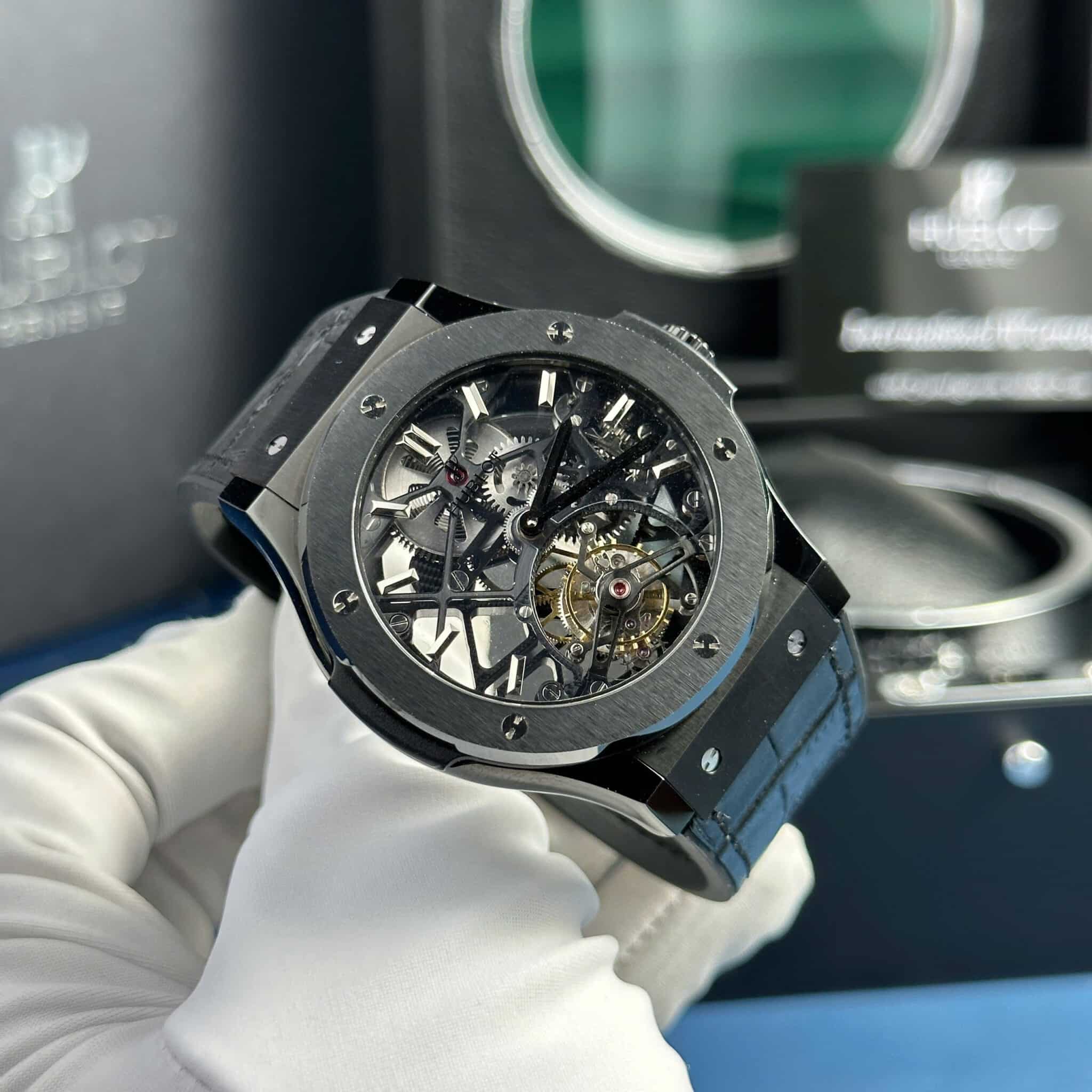 Đồng Hồ Hublot Big Bang Skeleton Tourbillon Vỏ Gốm Đen 1:1 Replica 45mm - Image 4
