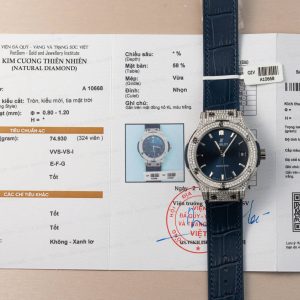 Đồng Hồ Hublot Classic Fusion Titanium Mặt Xanh Navy Chế Tác Kim Cương Tự Nhiên JJF 38mm
