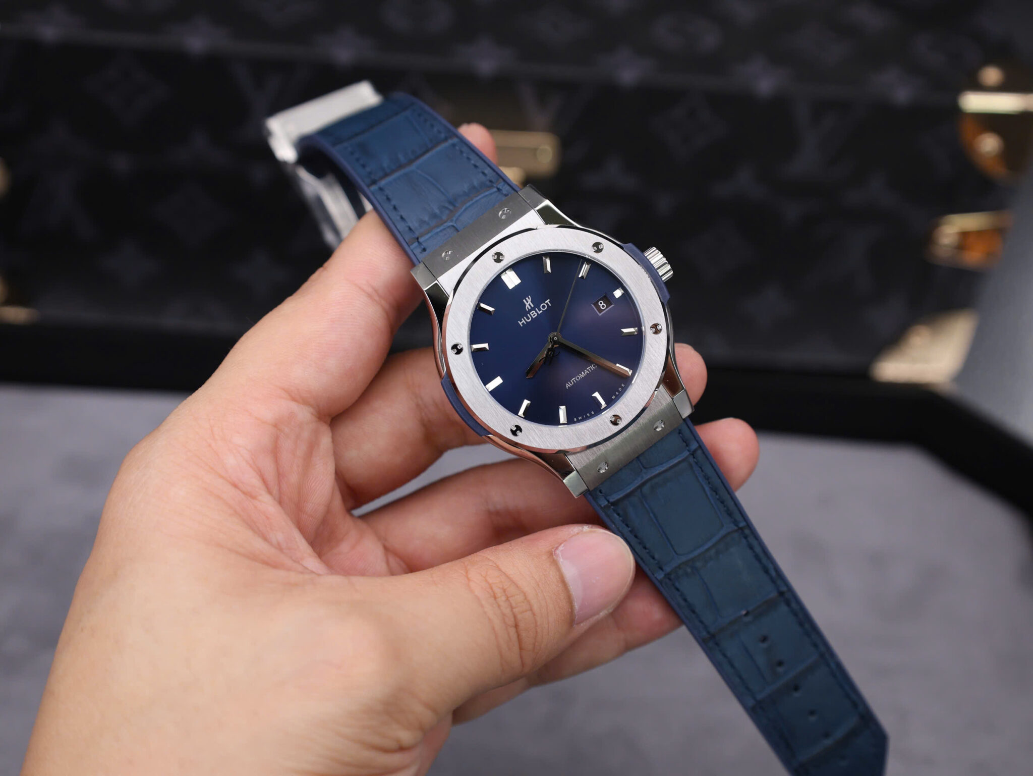 Hublot Classic Fusion Titanium Blue Dial Leather Strap 1:1 Replica 42mm - Image 2