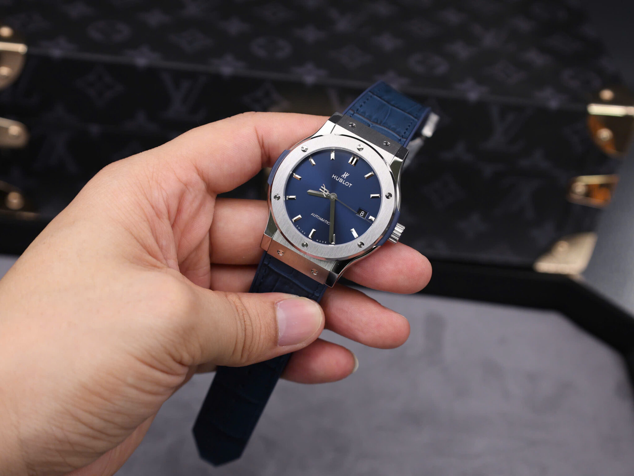 Hublot Classic Fusion Titanium Blue Dial Leather Strap 1:1 Replica 42mm - Image 3