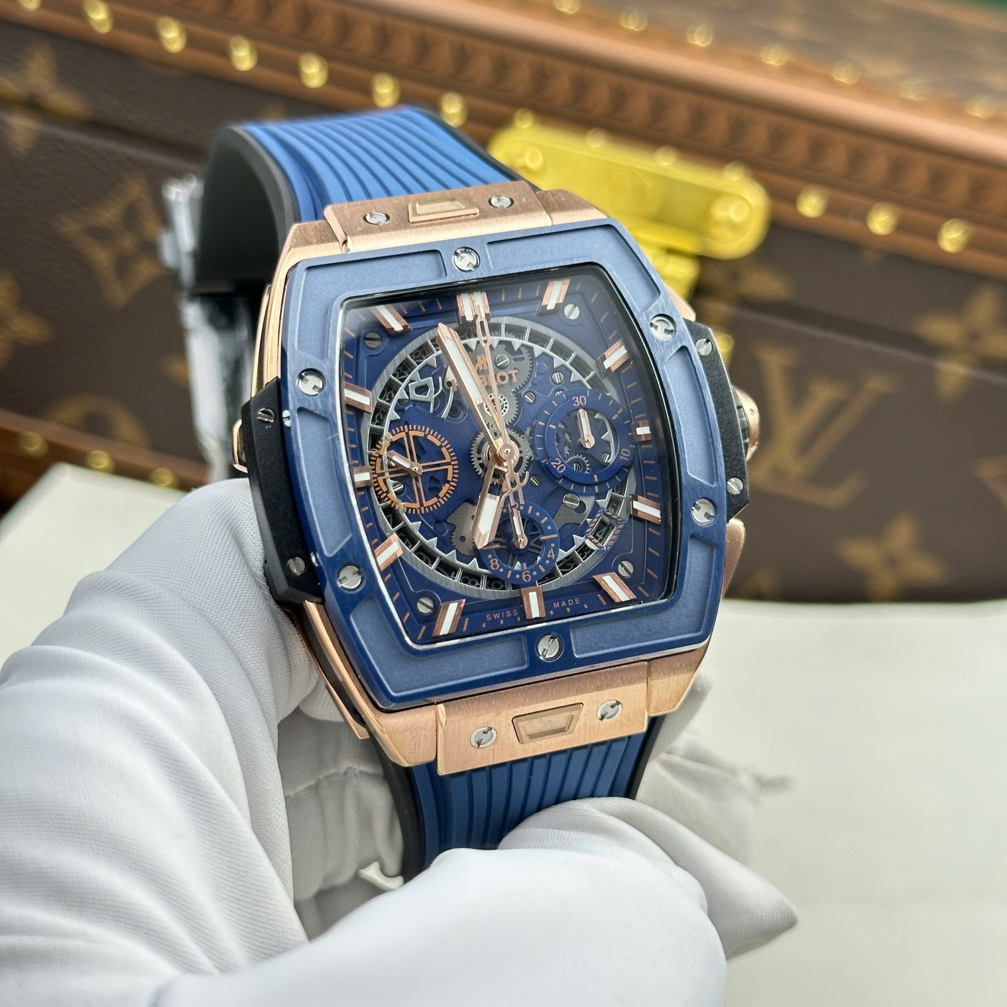 Đồng Hồ Hublot Spirit of Big Bang Vàng Hồng Viền Gốm Xanh Rep 1:1 Cao Nhất BBF 42mm - Image 3